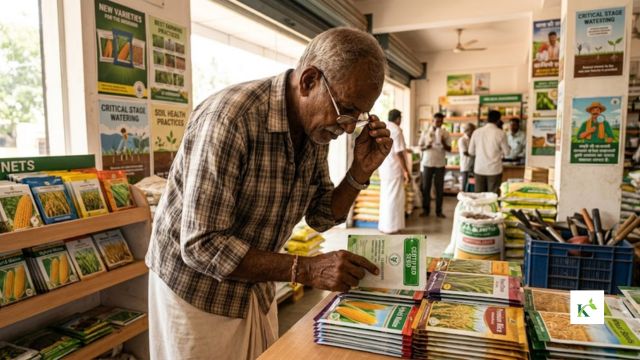 A farmer checking certified seeds